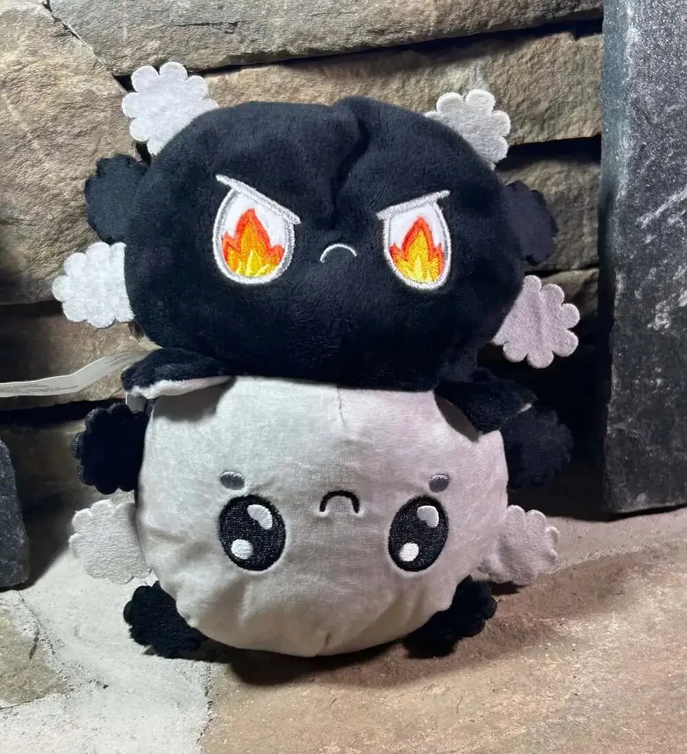Rare TeeTurtle Axolotl Plush Black Grey Stripe Happy Reversible Stuffed plush